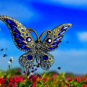 Blue Rhinestone Butterfly Brooch